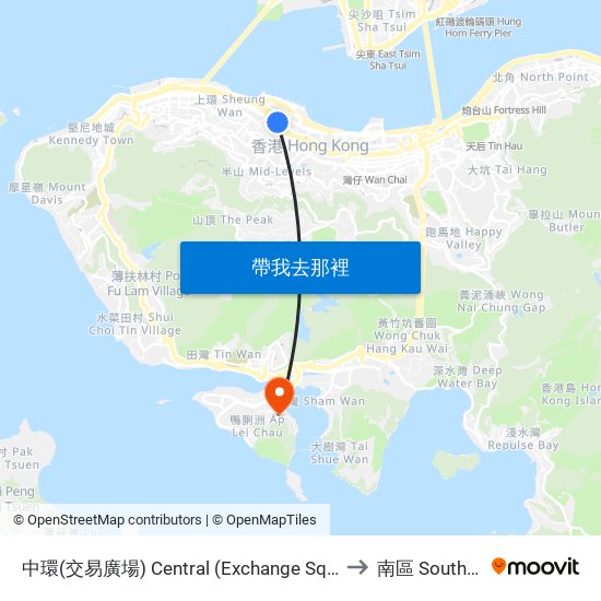 中環(交易廣場) Central (Exchange Square) to 南區 Southern map