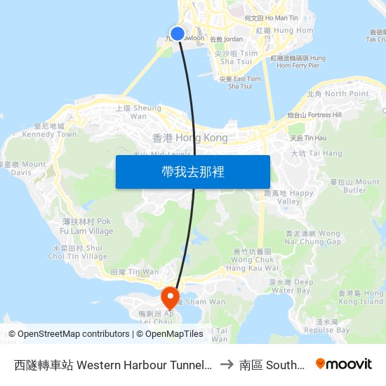 西隧轉車站 Western Harbour Tunnel Bbi to 南區 Southern map