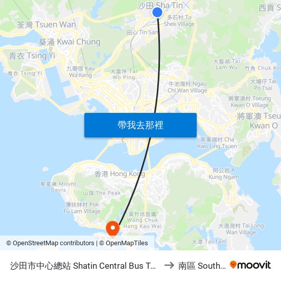 沙田市中心總站 Shatin Central Bus Terminus to 南區 Southern map