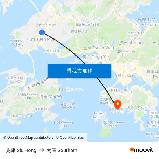 兆康 Siu Hong to 南區 Southern map