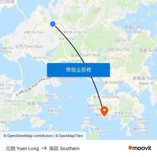 元朗 Yuen Long to 南區 Southern map