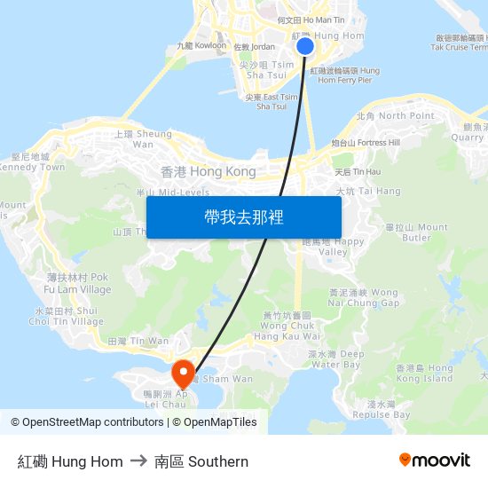 紅磡 Hung Hom to 南區 Southern map