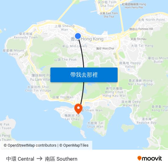 中環 Central to 南區 Southern map