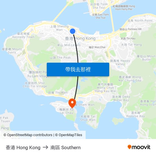 香港 Hong Kong to 南區 Southern map