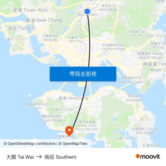 大圍 Tai Wai to 南區 Southern map