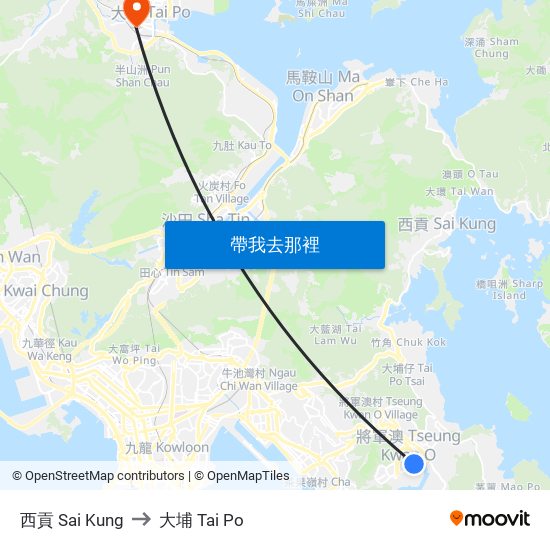 西貢 Sai Kung to 大埔 Tai Po map