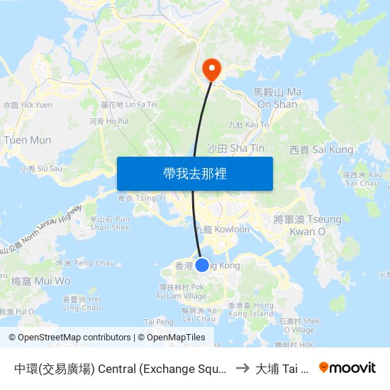 中環(交易廣場) Central (Exchange Square) to 大埔 Tai Po map