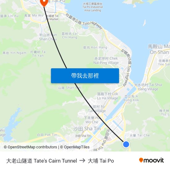大老山隧道 Tate's Cairn Tunnel to 大埔 Tai Po map