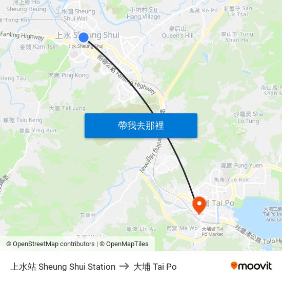 上水站 Sheung Shui Station to 大埔 Tai Po map