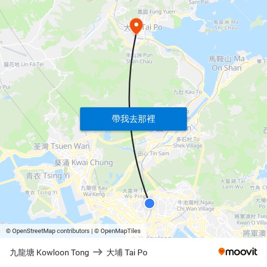 九龍塘 Kowloon Tong to 大埔 Tai Po map