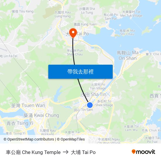 車公廟 Che Kung Temple to 大埔 Tai Po map