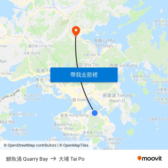 鰂魚涌 Quarry Bay to 大埔 Tai Po map