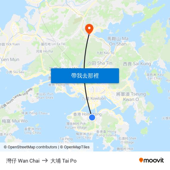 灣仔 Wan Chai to 大埔 Tai Po map