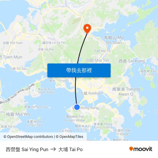 西營盤 Sai Ying Pun to 大埔 Tai Po map