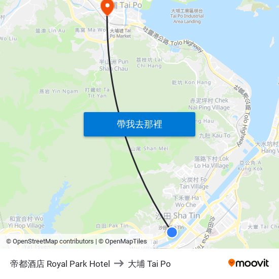 帝都酒店 Royal Park Hotel to 大埔 Tai Po map