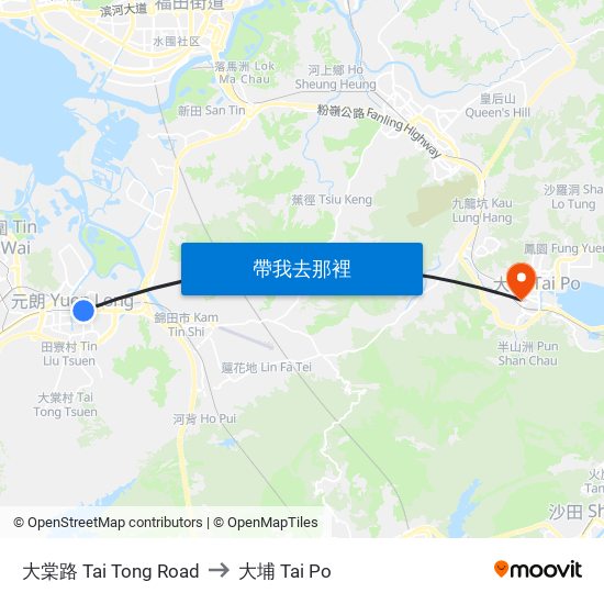 大棠路 Tai Tong Road to 大埔 Tai Po map