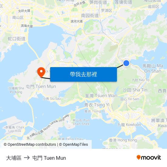 大埔區 to 屯門 Tuen Mun map