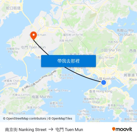 南京街 Nanking Street to 屯門 Tuen Mun map