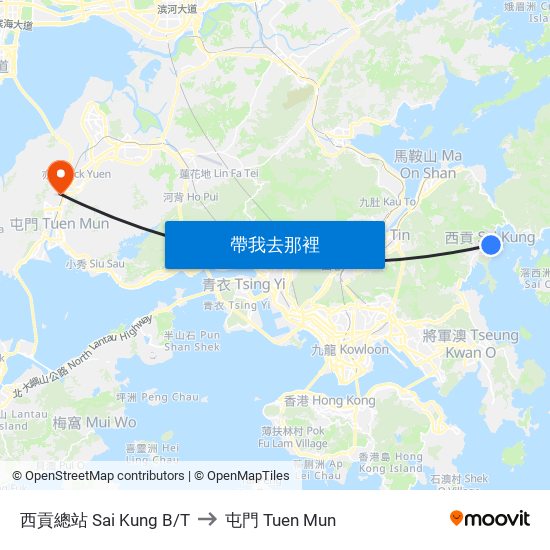 西貢總站 Sai Kung B/T to 屯門 Tuen Mun map