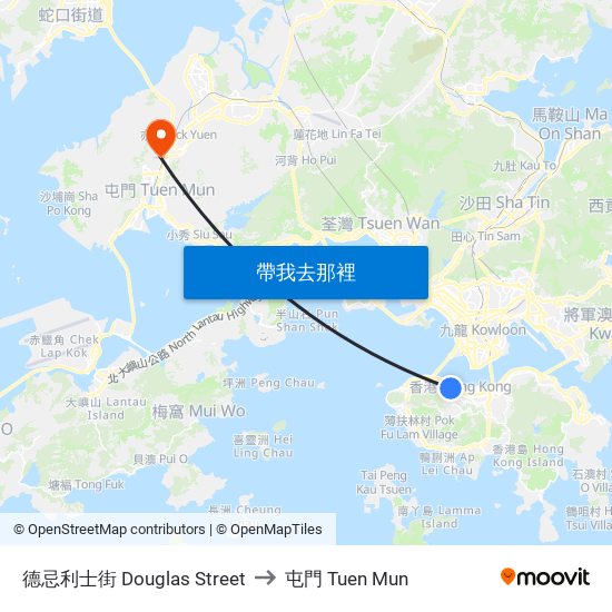 德忌利士街 Douglas Street to 屯門 Tuen Mun map