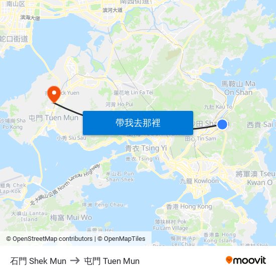 石門 Shek Mun to 屯門 Tuen Mun map