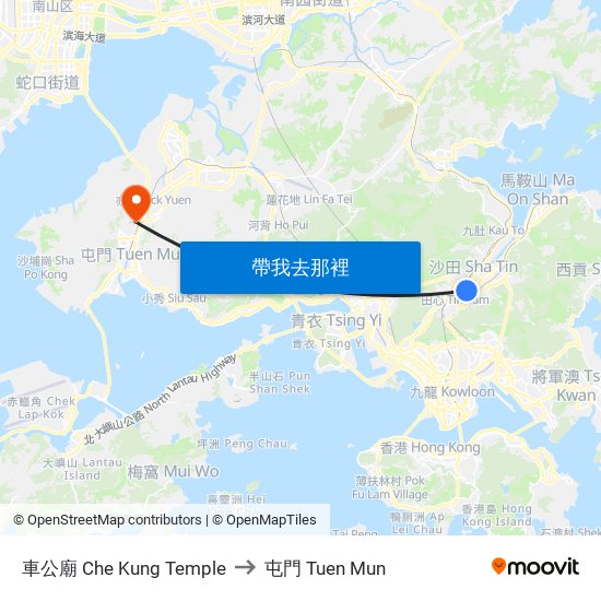 車公廟 Che Kung Temple to 屯門 Tuen Mun map