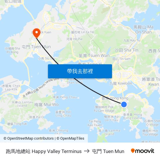 跑馬地總站 Happy Valley Terminus to 屯門 Tuen Mun map