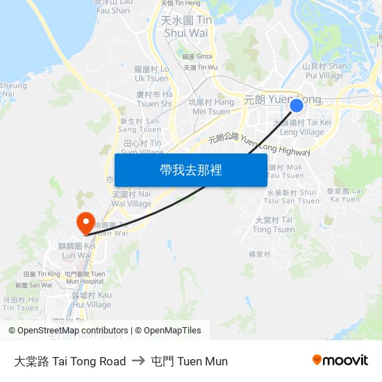 大棠路 Tai Tong Road to 屯門 Tuen Mun map