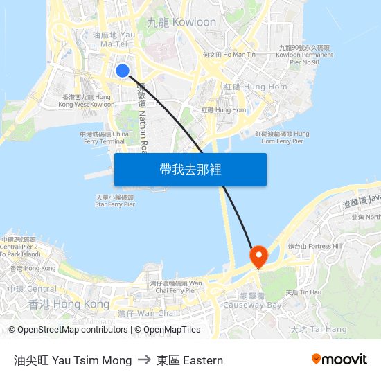 油尖旺 Yau Tsim Mong to 東區 Eastern map