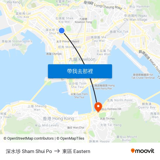 深水埗 Sham Shui Po to 東區 Eastern map