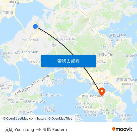 元朗 Yuen Long to 東區 Eastern map