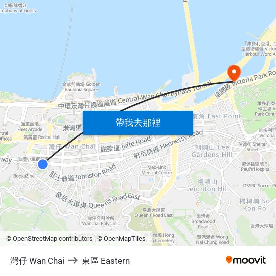 灣仔 Wan Chai to 東區 Eastern map