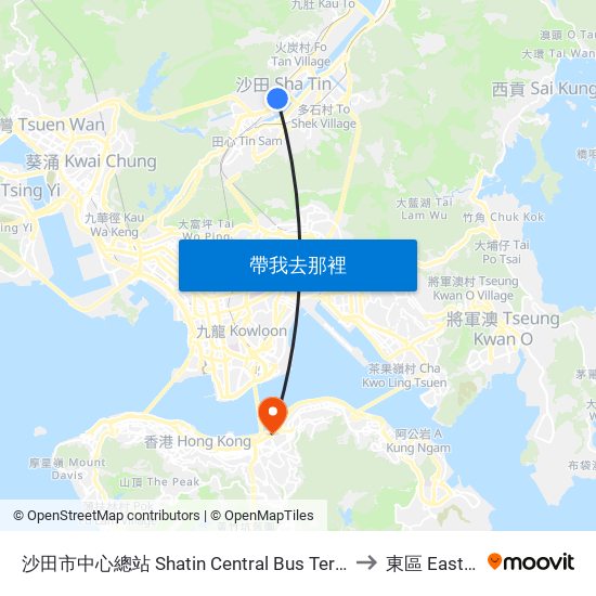 沙田市中心總站 Shatin Central Bus Terminus to 東區 Eastern map