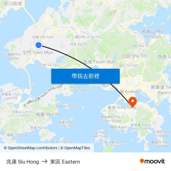兆康 Siu Hong to 東區 Eastern map