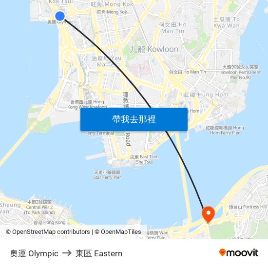 奧運 Olympic to 東區 Eastern map