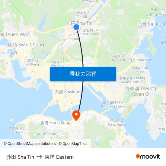 沙田 Sha Tin to 東區 Eastern map