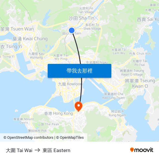 大圍 Tai Wai to 東區 Eastern map