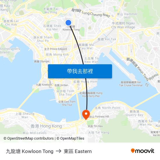 九龍塘 Kowloon Tong to 東區 Eastern map