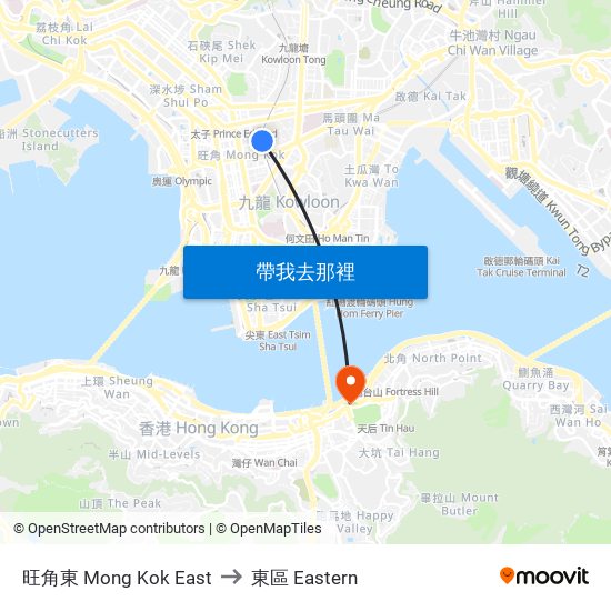 旺角東 Mong Kok East to 東區 Eastern map