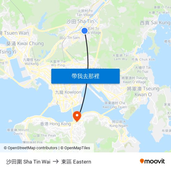 沙田圍 Sha Tin Wai to 東區 Eastern map