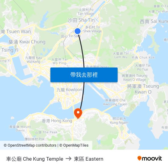 車公廟 Che Kung Temple to 東區 Eastern map