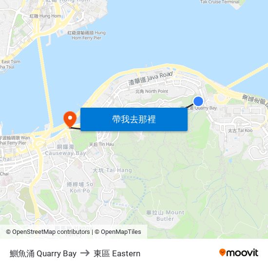 鰂魚涌 Quarry Bay to 東區 Eastern map