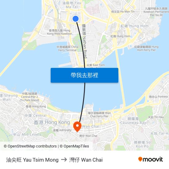 油尖旺 Yau Tsim Mong to 灣仔 Wan Chai map
