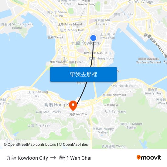 九龍 Kowloon City to 灣仔 Wan Chai map