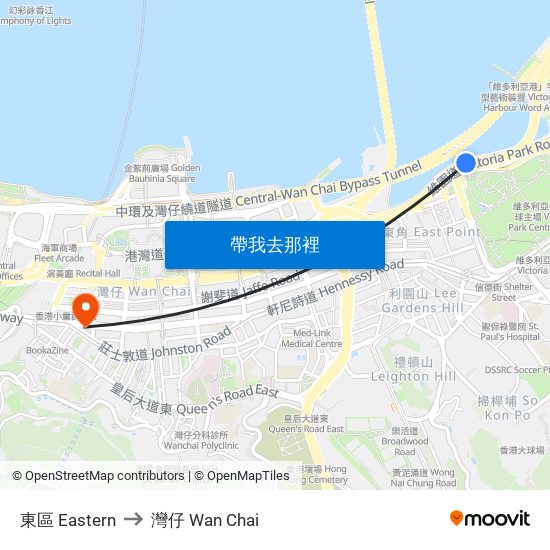 東區 Eastern to 灣仔 Wan Chai map