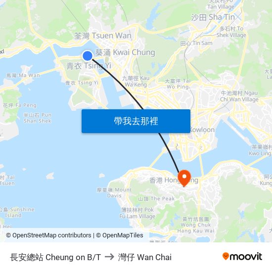 長安總站 Cheung on B/T to 灣仔 Wan Chai map