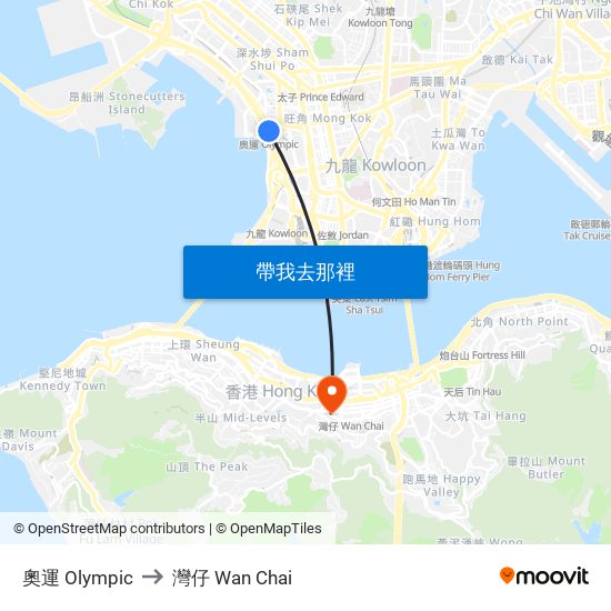 奧運 Olympic to 灣仔 Wan Chai map