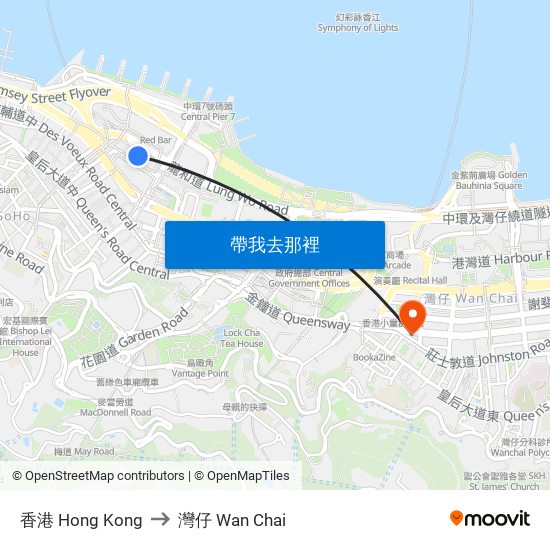 香港 Hong Kong to 灣仔 Wan Chai map