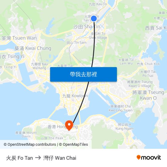 火炭 Fo Tan to 灣仔 Wan Chai map