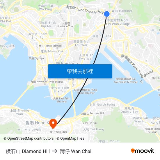 鑽石山 Diamond Hill to 灣仔 Wan Chai map